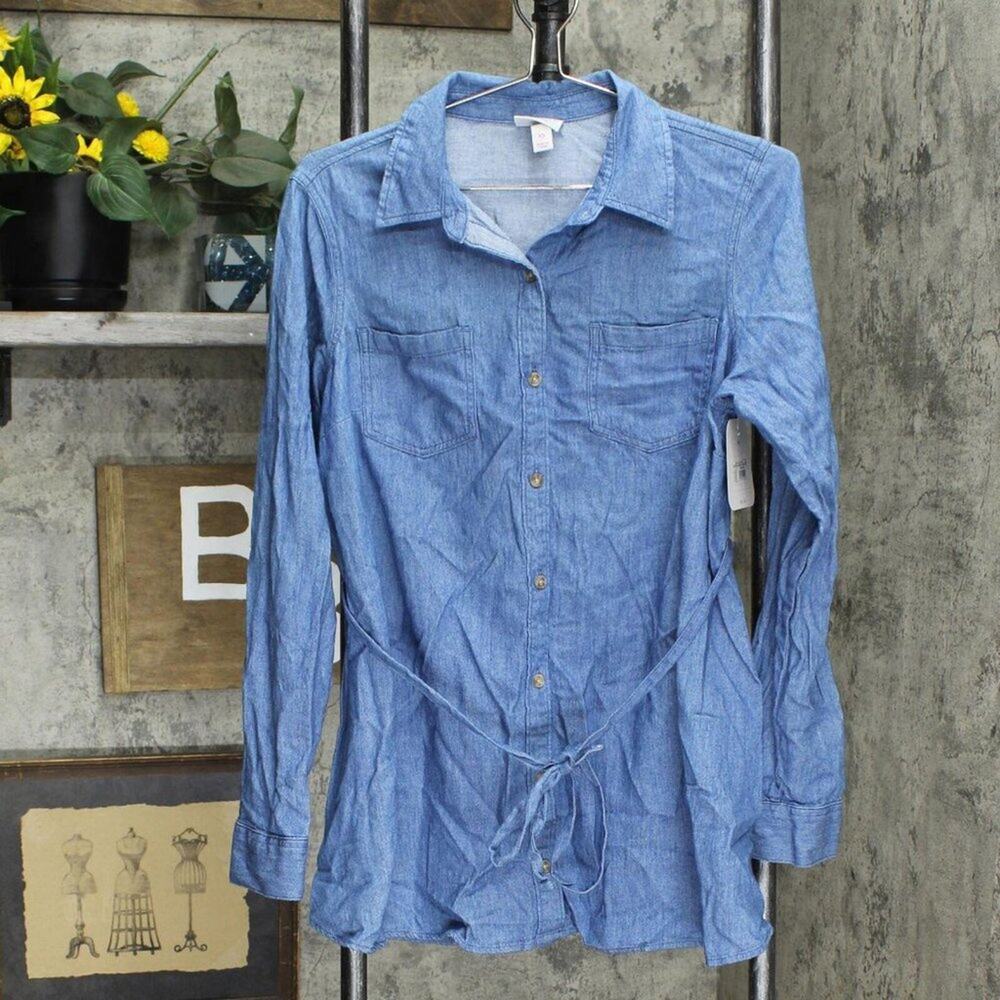 Isabel‎ Maternity by Ingrid & Isabel Sleeve Denim Button-Down Shirt XS Blue - Picture 2 of 6